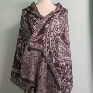 Stunning Paisley Pashmina Scarf/Shawl with Tassels-Burgandy/Silver/White-EUC